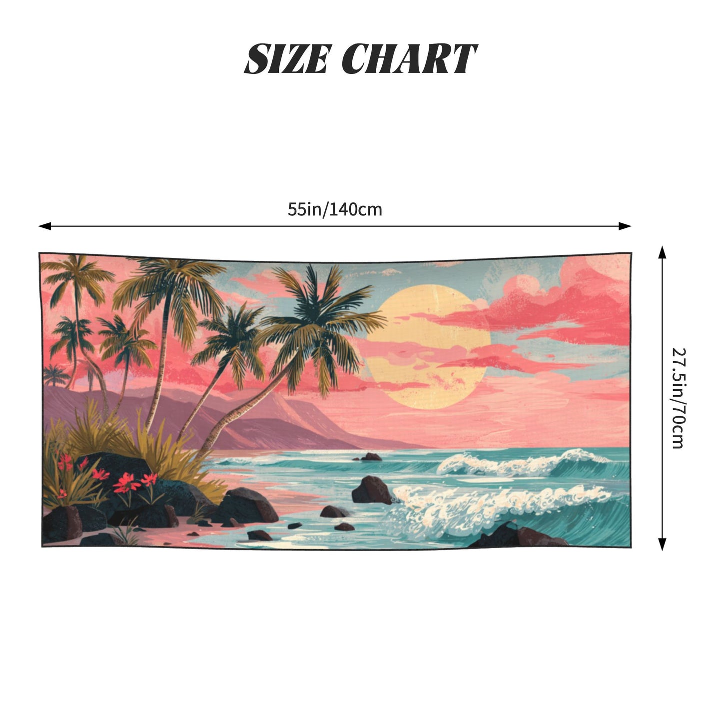 Tropical Sunset Beach Towel – 55×27.5in Soft Peach Skin Quick-Dry Lightweight Towel for Travel, Beach, and Outdoor Use
