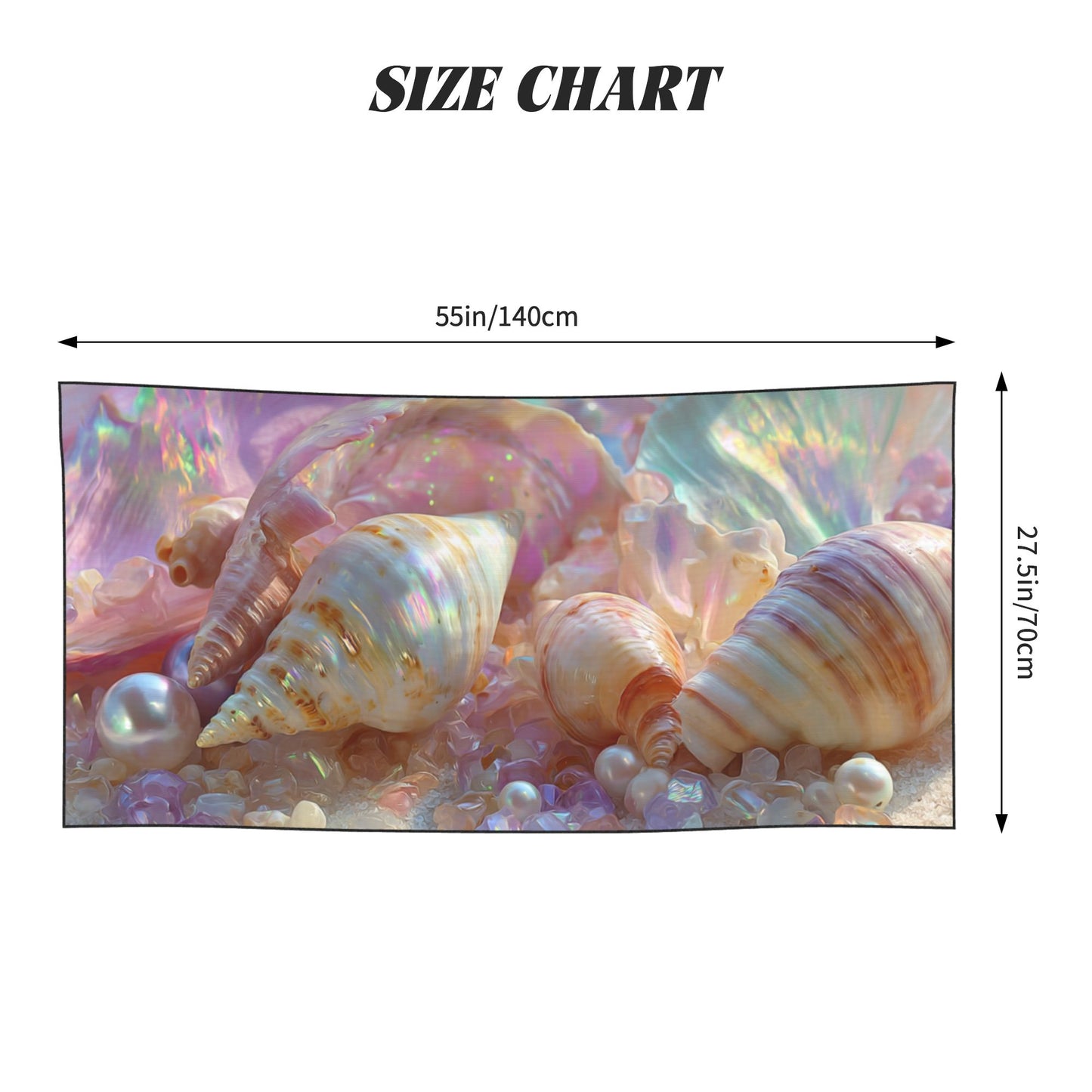 Iridescent Seashell and Pearl Peach Skin Beach Towel – 55×27.5in Quick-Dry Soft Lightweight Towel for Outdoor & Travel Use