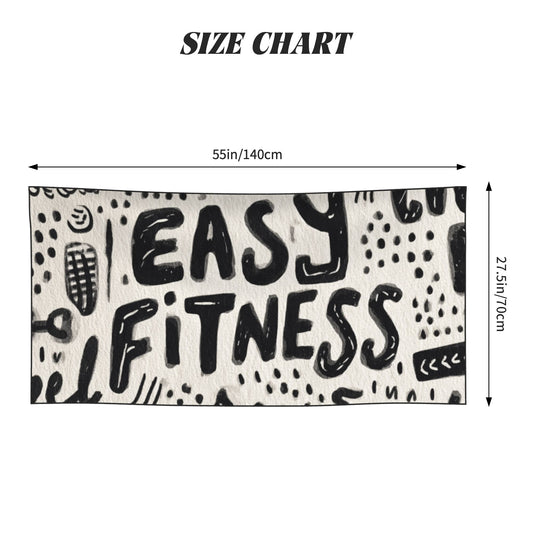 Black & White “EASY FITNESS” Hand-Drawn Peach Skin Beach Towel – 55×27.5in Quick-Dry Lightweight Sports Towel