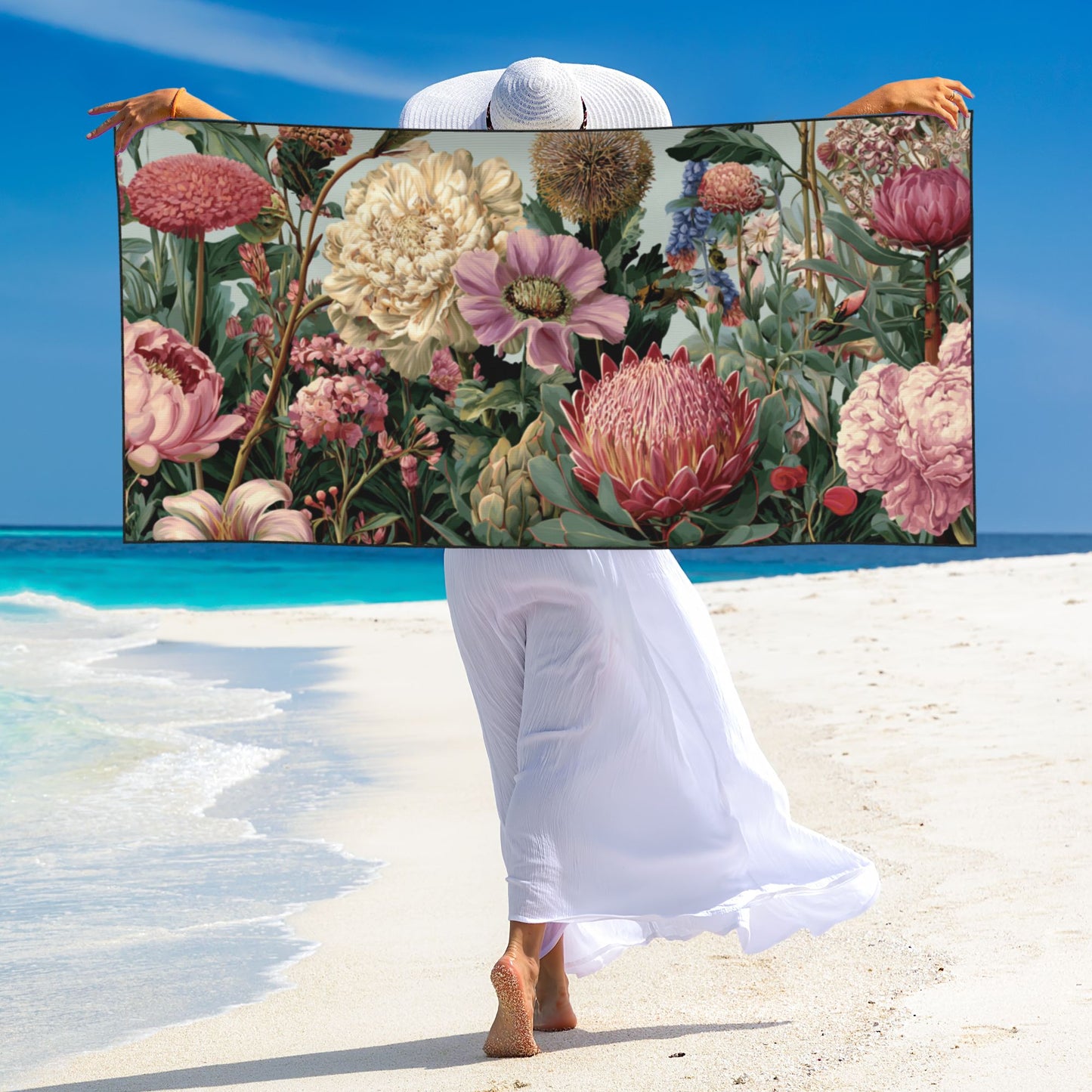 Floral Peach Skin Beach Towel 55×27.5in – Soft, Lightweight, Quick-Dry Multi-Purpose Towel
