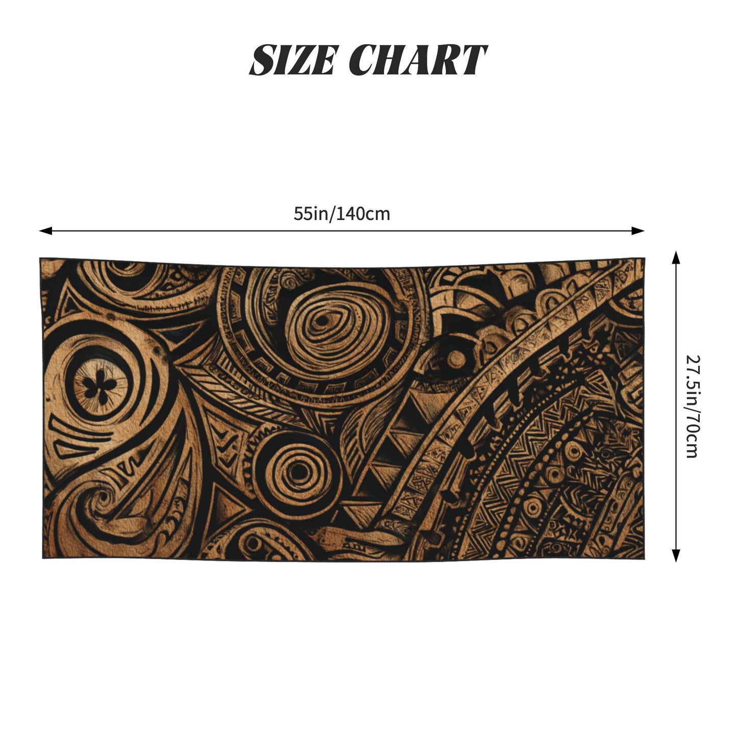Tribal Gold & Black Peach Skin Beach Towel – 55×27.5in Soft, Quick-Dry, Multi-Purpose Outdoor Blanket