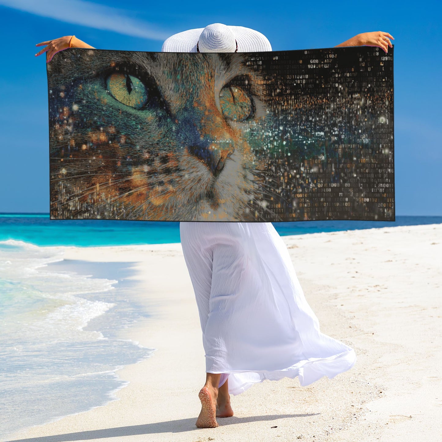 Galaxy Cat Peach Skin Beach Towel – 55×27.5in Soft, Quick-Dry, Lightweight Travel Towel with Artistic Print