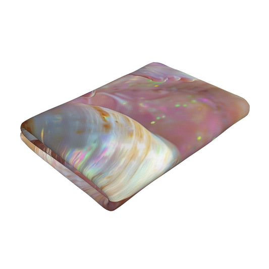 Iridescent Seashell and Pearl Peach Skin Beach Towel – 55×27.5in Quick-Dry Soft Lightweight Towel for Outdoor & Travel Use