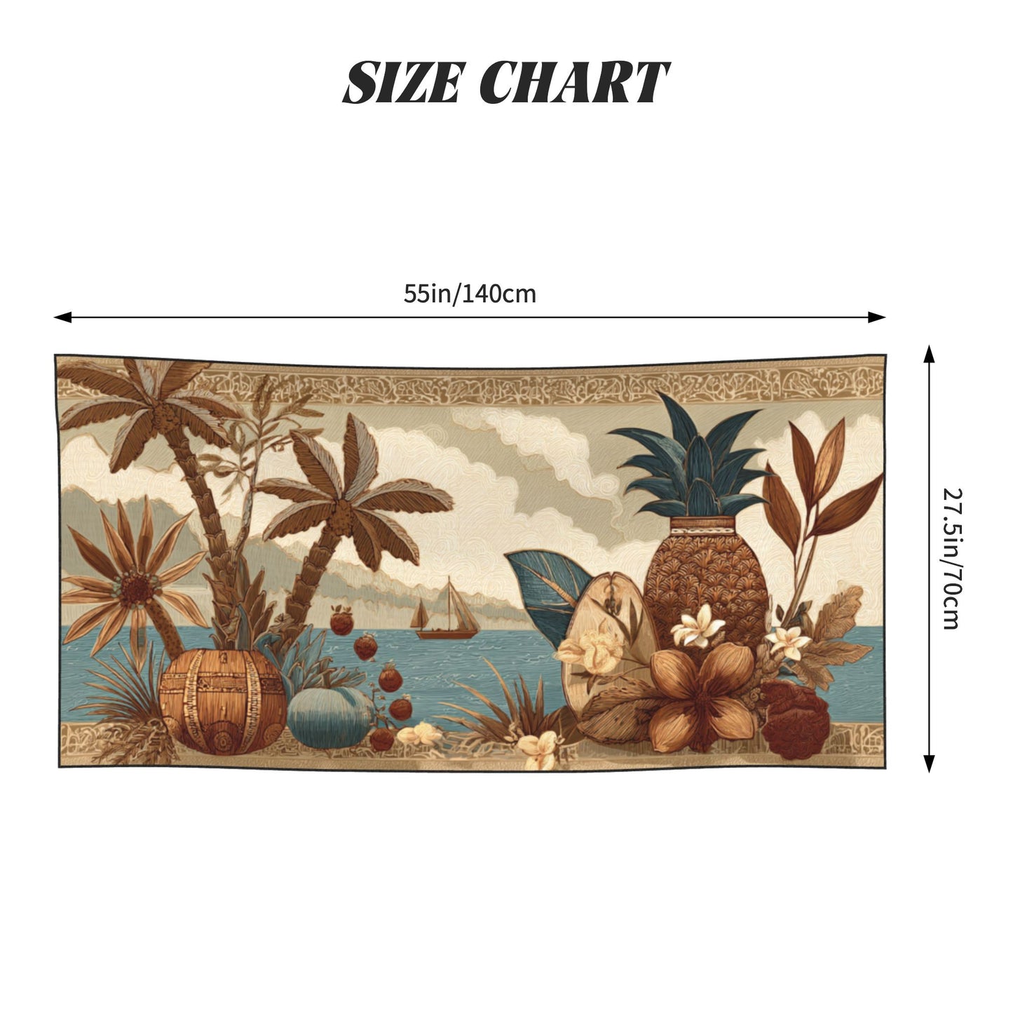 Vintage Tropical Fruit and Sailboat Peach Skin Beach Towel – 55×27.5in Quick-Dry Soft Lightweight Multipurpose Towel