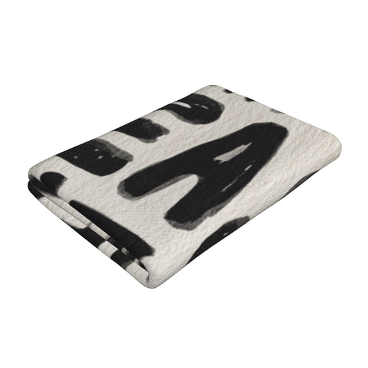 Black & White “EASY FITNESS” Hand-Drawn Peach Skin Beach Towel – 55×27.5in Quick-Dry Lightweight Sports Towel