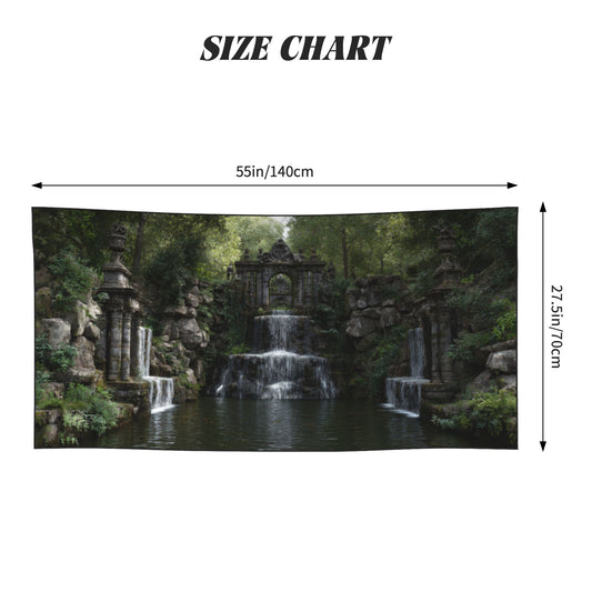Ancient Temple Waterfall Peach Skin Beach Towel – 55×27.5in Vintage-Style Quick-Dry Printed Towel for Travel & Decor