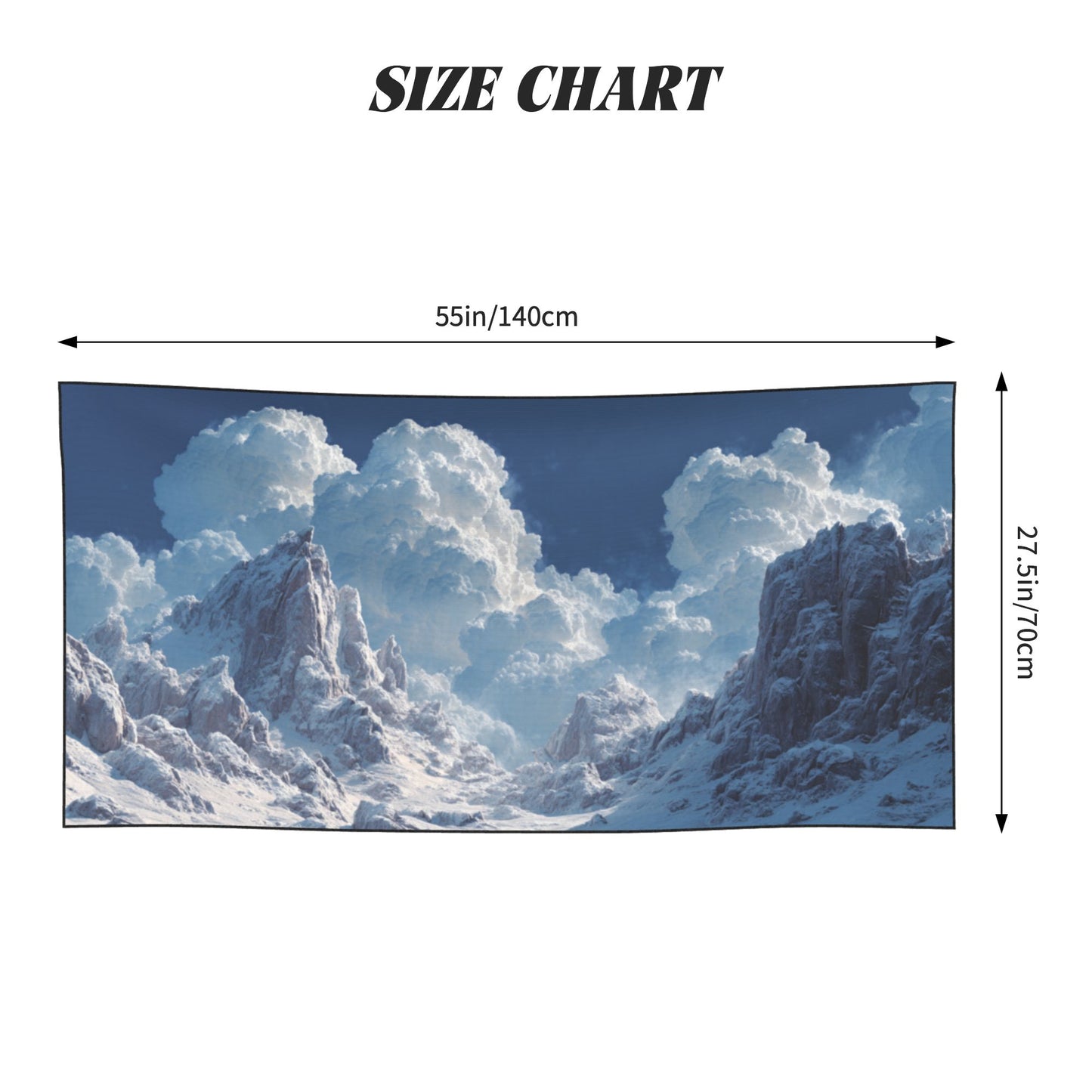 Snowy Mountains and Clouds Peach Skin Beach Towel – 55×27.5in Lightweight Quick-Dry Scenic Travel Towel
