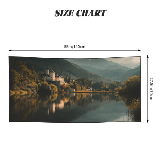 Castle by the Lake Peach Skin Beach Towel – 55×27.5in Classic Landscape Quick-Dry Travel Towel