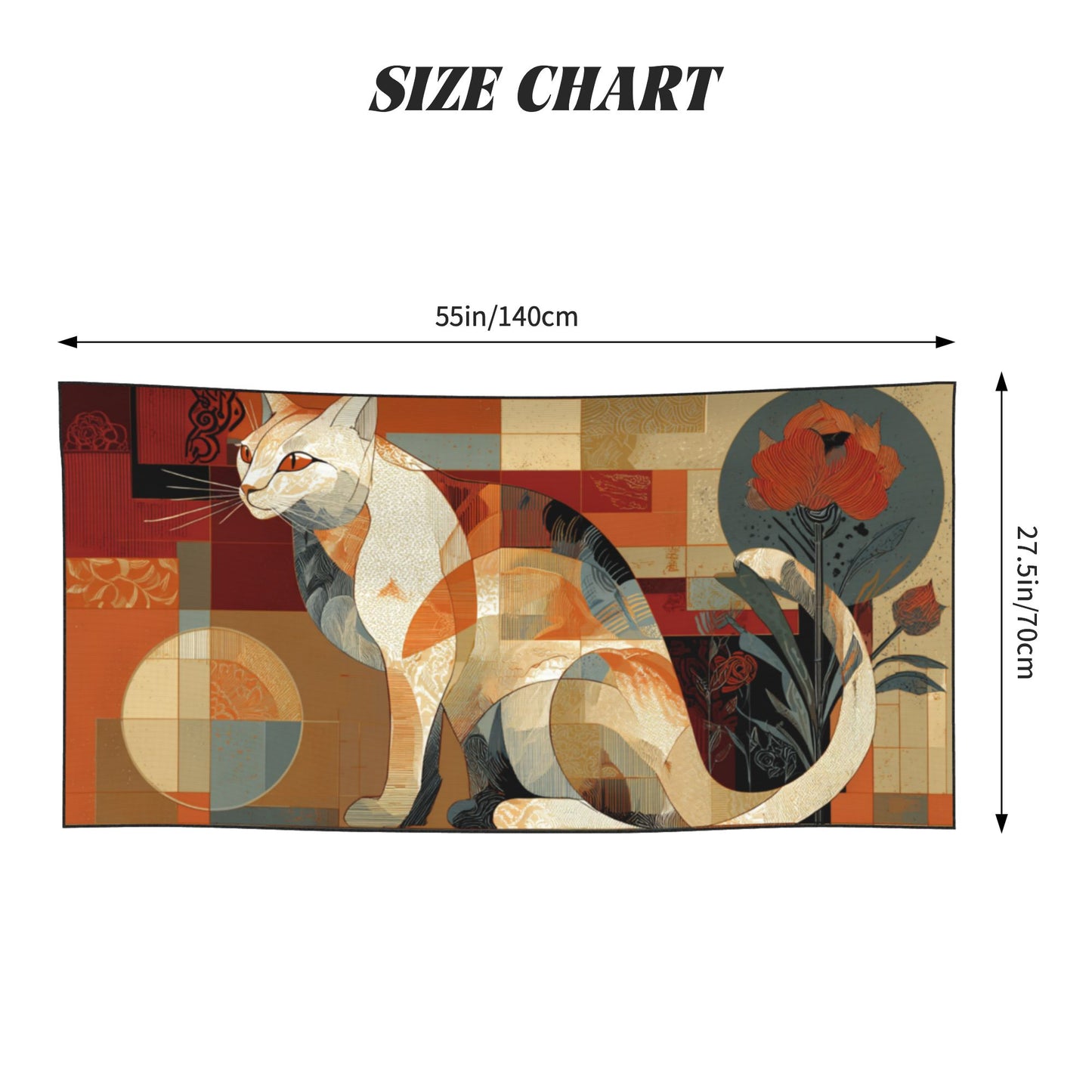 Retro Cat Art Peach Skin Beach Towel – 55×27.5in Geometric Style Quick-Dry Decorative Tapestry