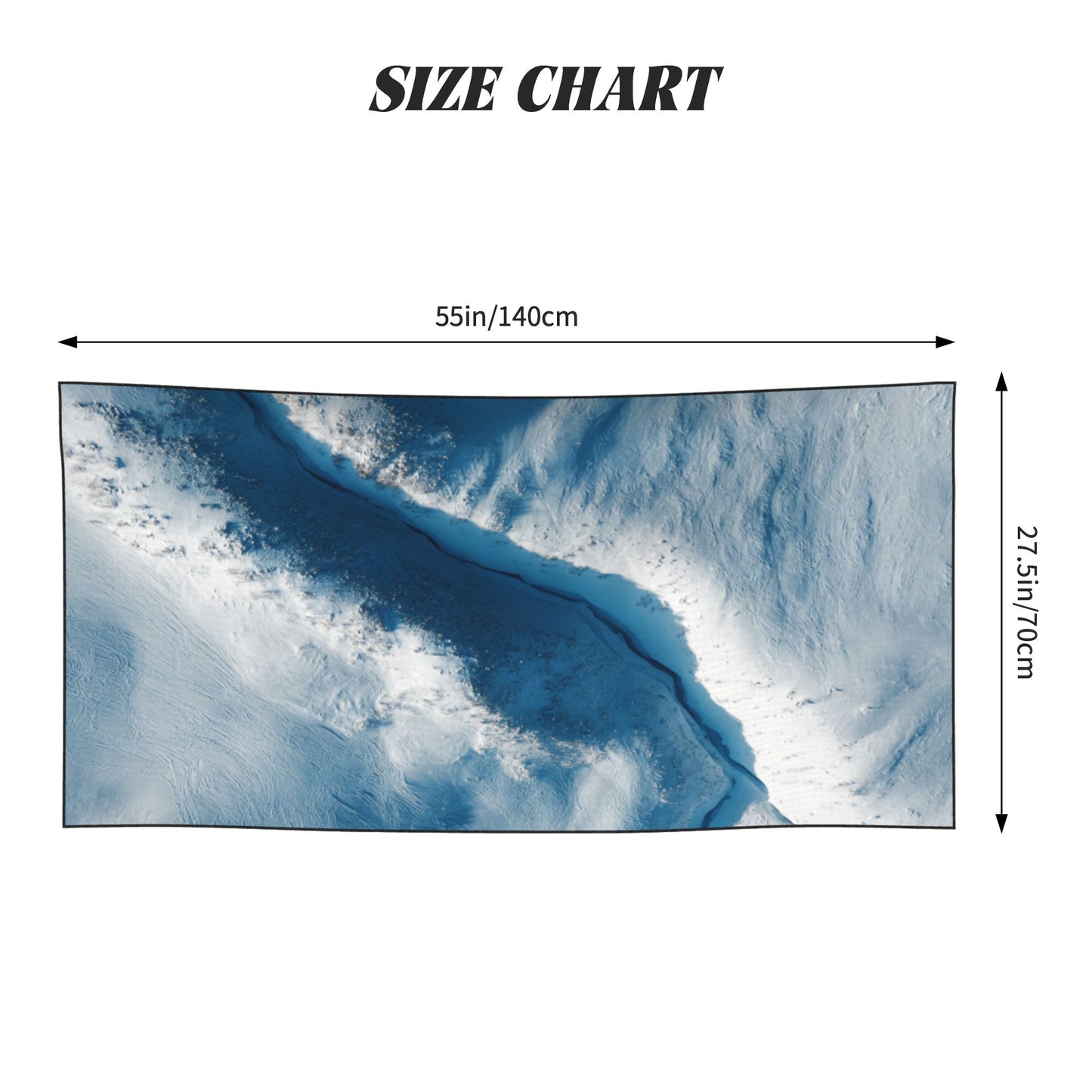 Glacier Blue River Texture Peach Skin Beach Towel – 55×27.5in Minimalist Snowy Landscape Quick-Dry Travel Tapestry